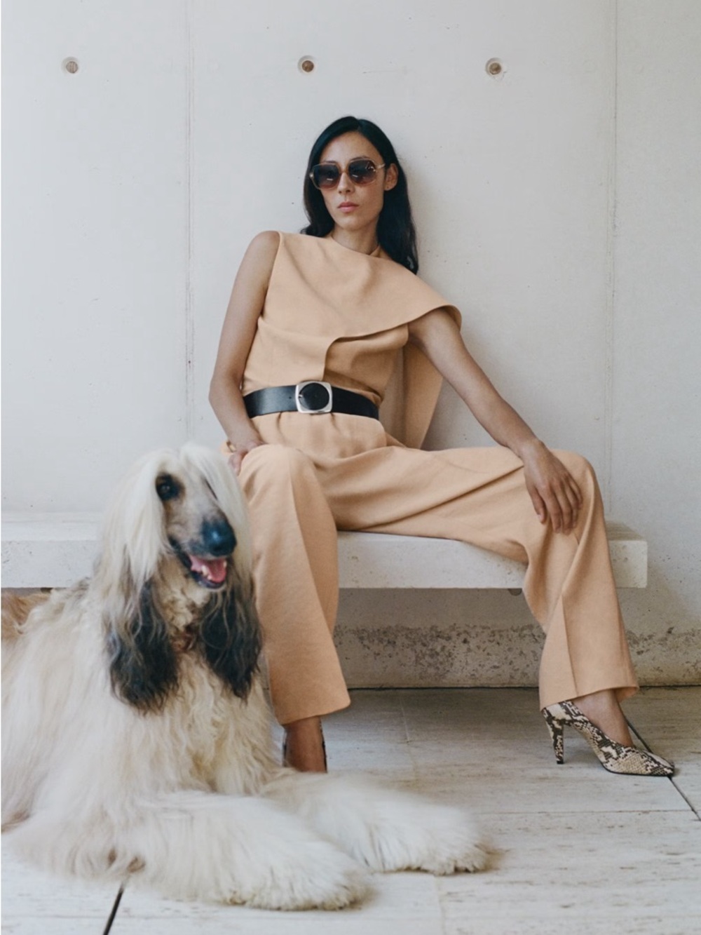 MANGO Set ! Peachy Nude Pants Set Sleeveless Tailored Wide-Leg Top Lyocell S/M - Picture 7 of 11